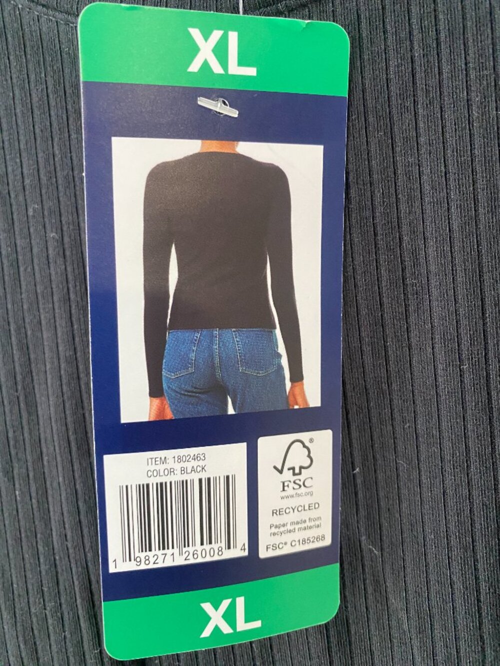 Splendid Women's Ribbed Crew Neck Long Sleeve Tee, Black, Size XL - Picture 3 of 4